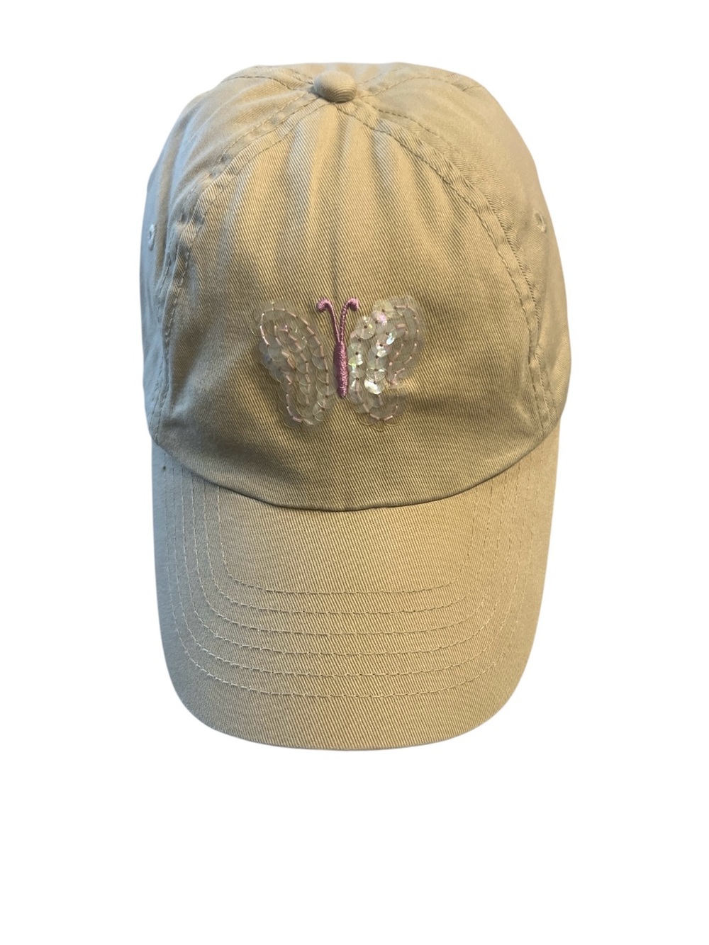 Aeropostale 100% Cotton Beige Cap with Sequin Butterfly